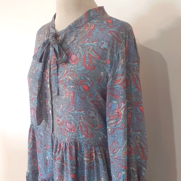 Caravan Co Size 12 approx Blue Floral Silk Blend Boho Dress - Picture 3 of 8